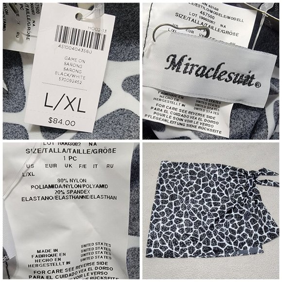 Miraclesuit‎ Women's Black Giraffe Game On Sarong Swimsuit Cover Up Size L/XL - Picture 5 of 8